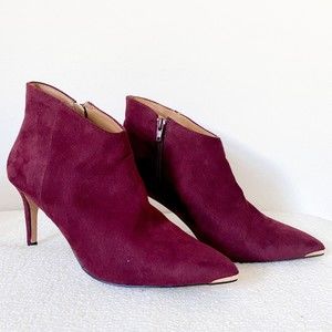 Nanette Lepore Audrey boots burgundy faux suede ankle boots